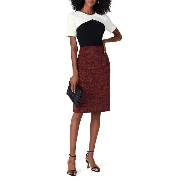 JASON WU Womens Jacquard Red Black Colorblock Sheath Mini Dress Office Size 0 - Picture 1 of 11
